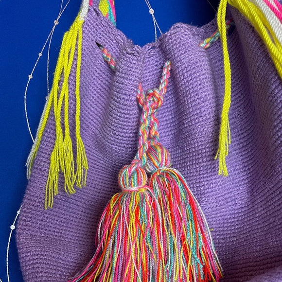 Authentic Mochilas Wayuu Bag. Handmade Colombian Purple Tote for Women! - Picture 6 of 8